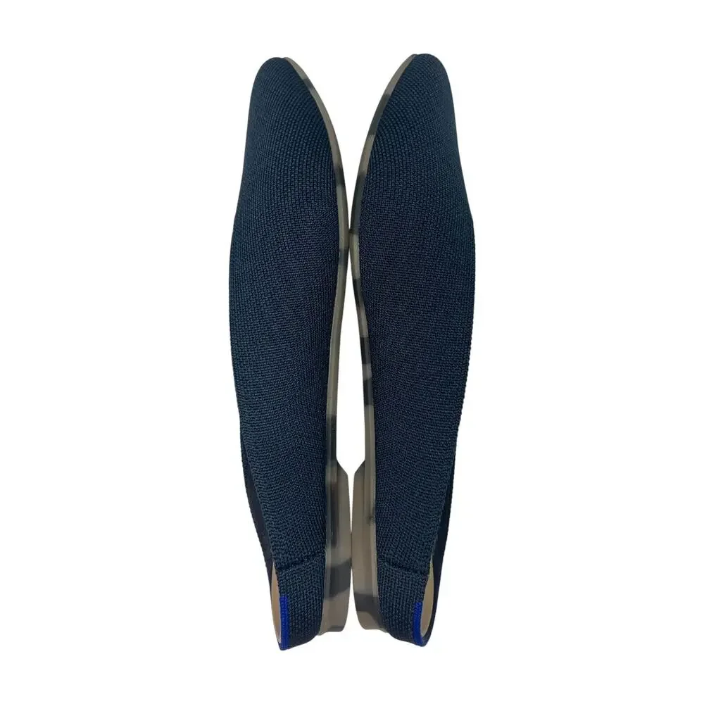 Rothys The Point Shoe Womens 7.5 Navy Knit Pointed Toe Mule Flats Washable Chic